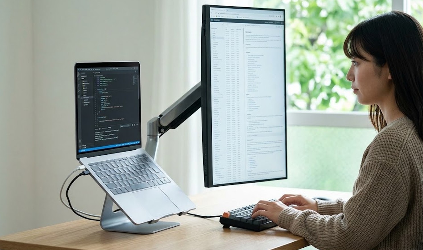 縦置きモニターでコードや文書の視認性を高める