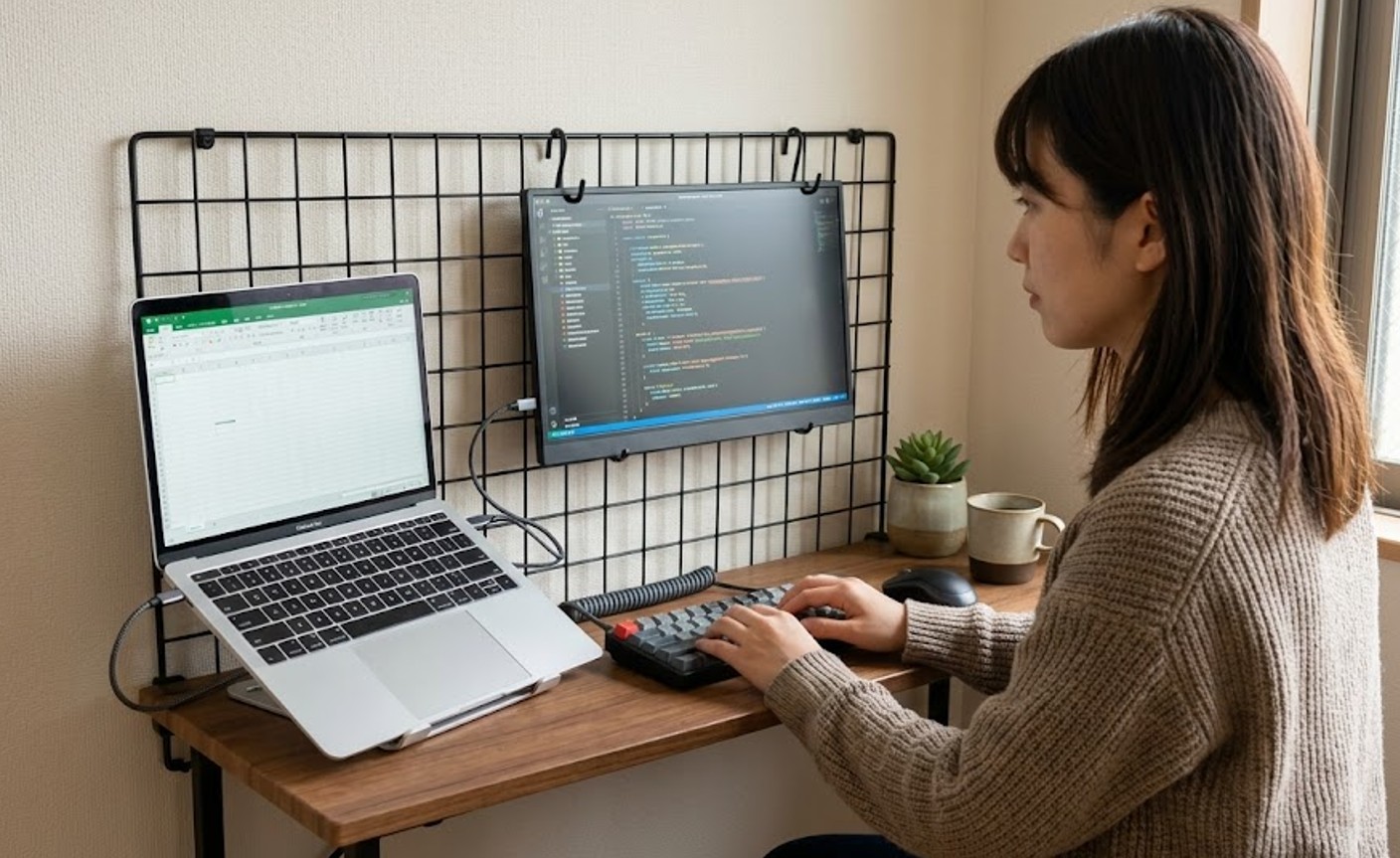 狭いデスクでも可能なワイヤーネット設置テクニック