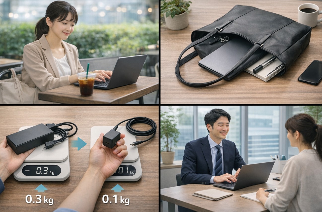 PD対応の小型充電器でアダプタの重さを解消する