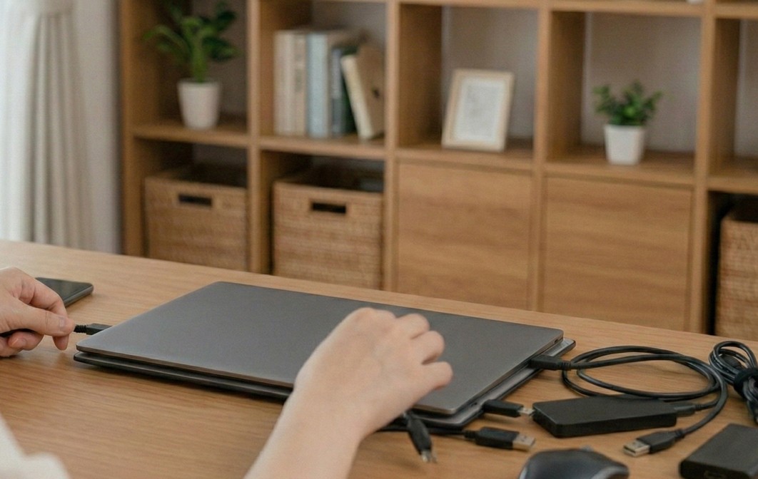 電が原因のノイズは周辺機器を外して放電させる