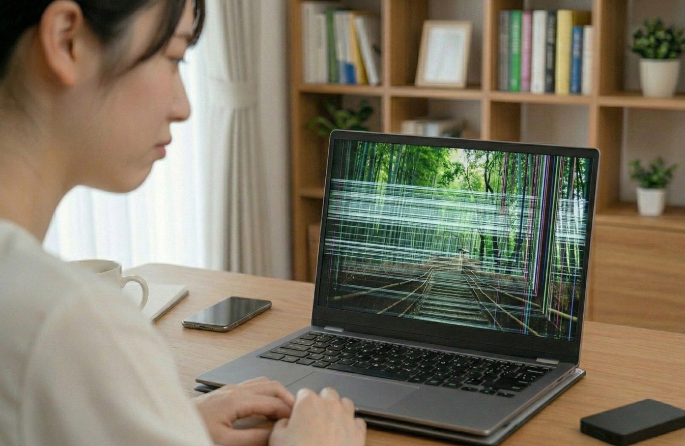 画面に横線が出る場合は液晶パネルの寿命を疑う