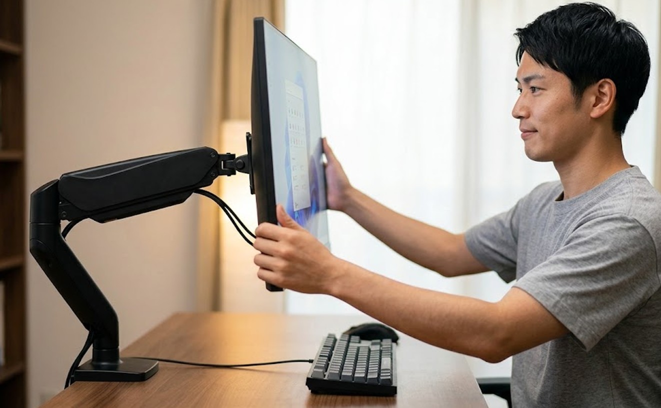 モニターアームで省スペース