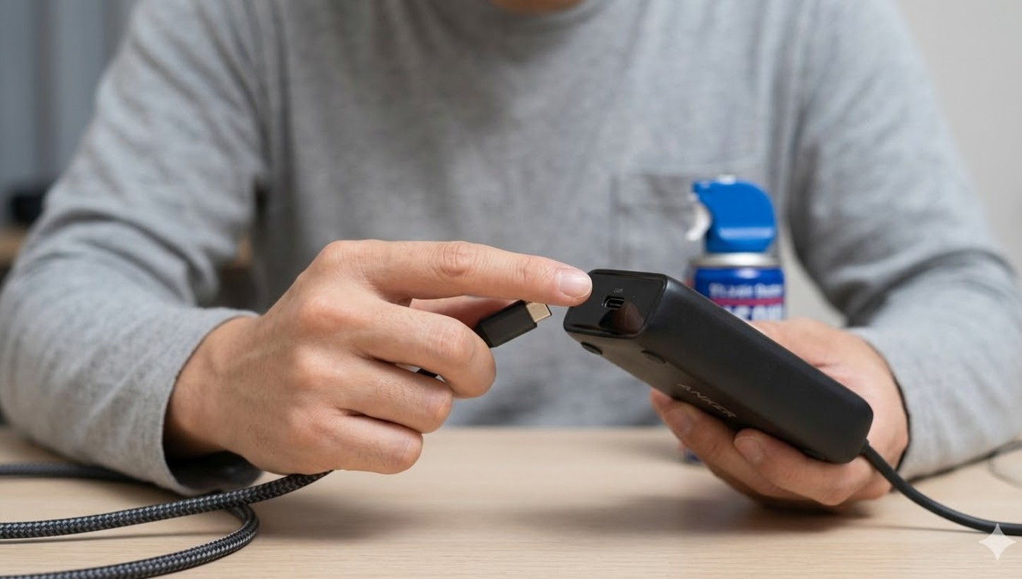 付属のUSB-Cケーブルと物理接続の確認