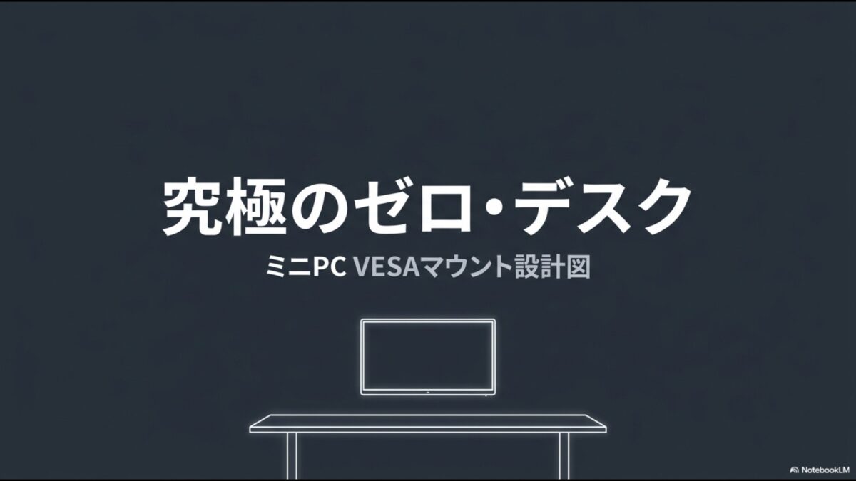 究極のゼロ・デスクを目指すためのミニPC VESAマウント設計図の表紙イラスト