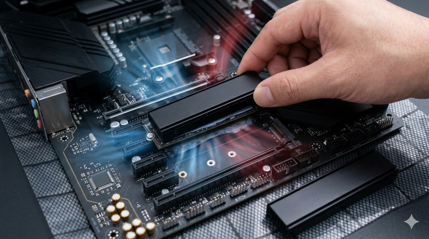 M.2スロットのヒートシンクによる熱対策と設置