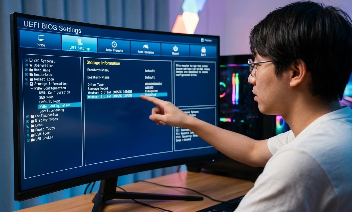 BIOSで増設したSSDが認識されているか確認