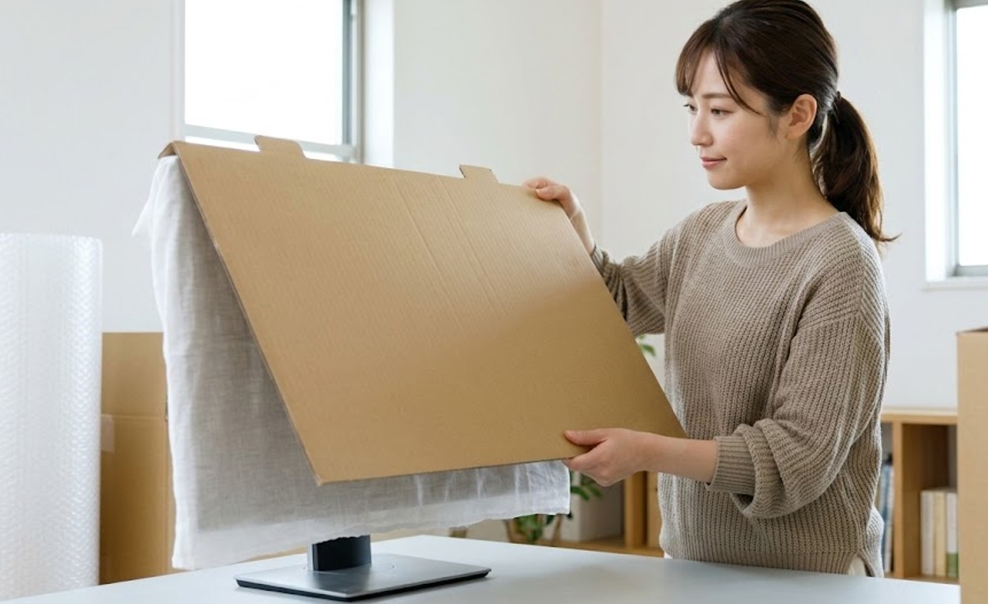 モニター梱包は当て板必須