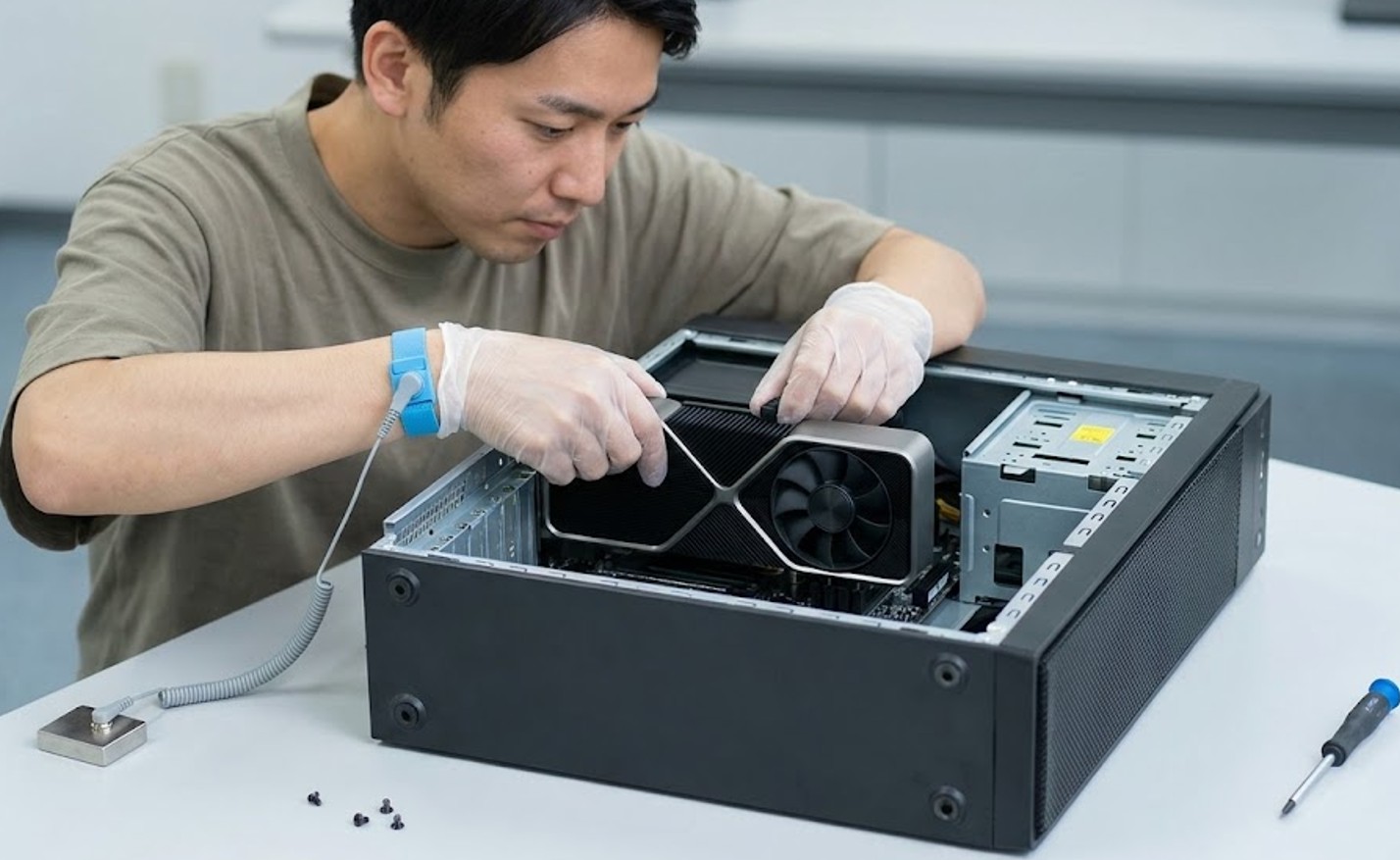 静電気対策とGPUなど内部パーツの固定