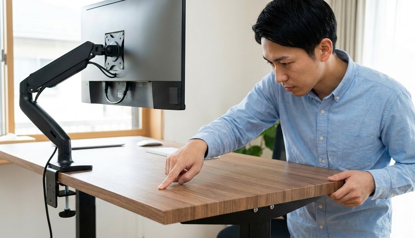 デスク天板の厚みと強度が十分なら補強は不要