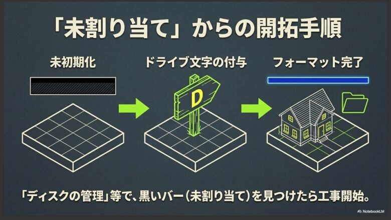 システムの根底(BIOS)で認識しない原因として、接触不良、ケーブル問題、共有ポート(排他仕様)の罠、BIOSの古さの4つを挙げたトラブルシューティングのイラスト。